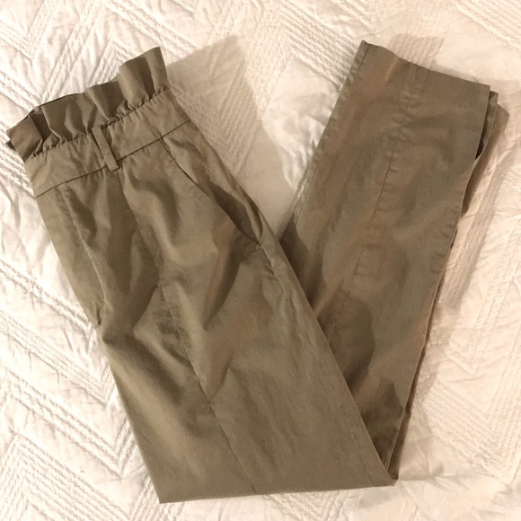 Zara Khaki Paperbag Trousers Xs 